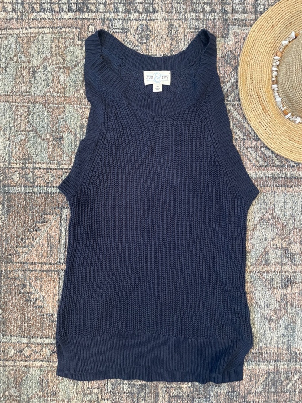 Jun & Ivy Navy Chunky Knit Tank Top Medium Sleeveless